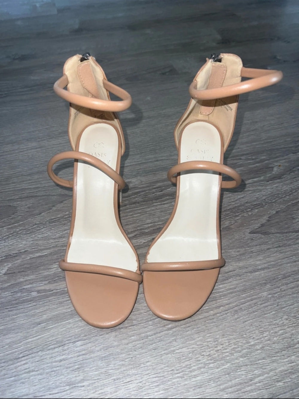 Strappy Tan High Heel Sandals with Ankle Wrap